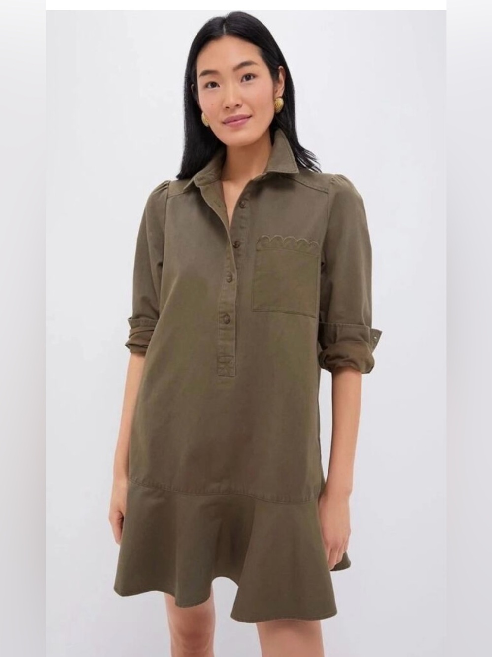 Tuckernuck Olive Green Button-Front Shirt Dress -size Small